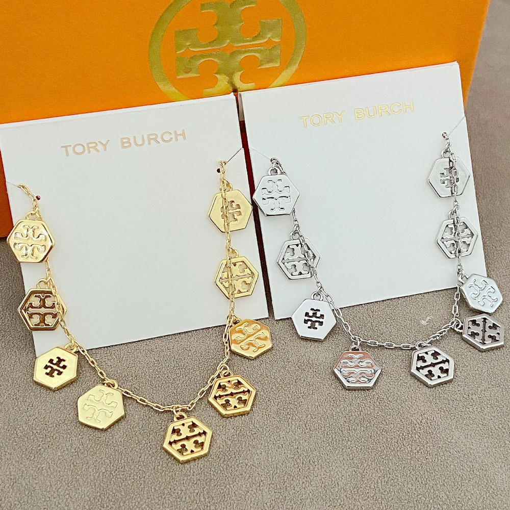 Tory Burch Vintage Gold Plated Hollow Diamond Flower Chain Necklace